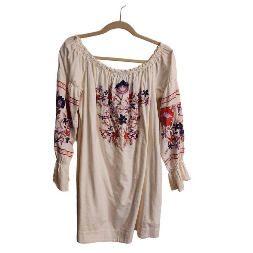 Free People Cream Gathered Dress - off the shoulder- size L
